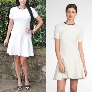 Shoshanna Drop Waist Dress 2 White Texture Knit Mini Cocktail Dress